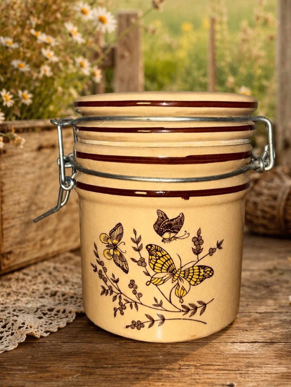 TELEFLORA Vintage Butterfly Canister Jar with Clamp Lid